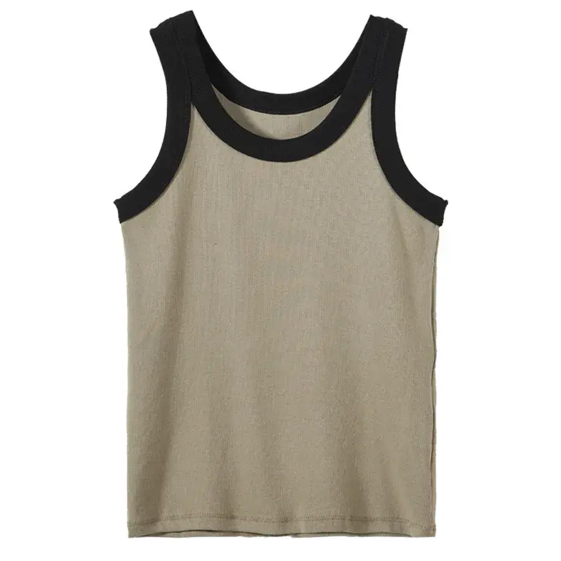 QknitScrew Thread Women's Summer Inner Color Blocking Tank Top Strapless Black Outer Wear Sleeveless Top For All Seasons