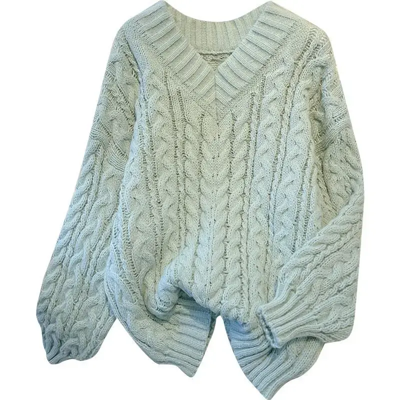 Thickened V-Neck Twisted Sweater Women's Autumn Winter Knitted Base Layer Top Lazy Style Design New Hot Sale Of The Season Fashi