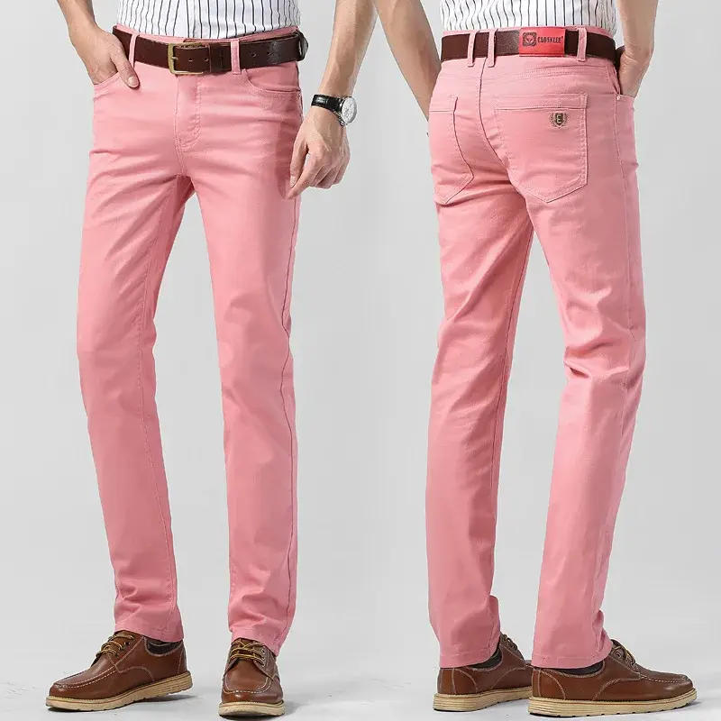 2024 New Autumn Men's Pants Red Trendy Slimming Smooths Your Silhouette Straight-Leg Versatile Elastic Casual Pants
