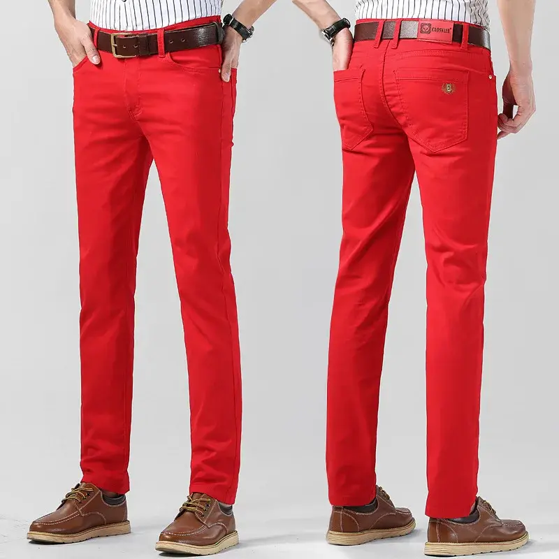 2024 New Autumn Men's Pants Red Trendy Slimming Smooths Your Silhouette Straight-Leg Versatile Elastic Casual Pants