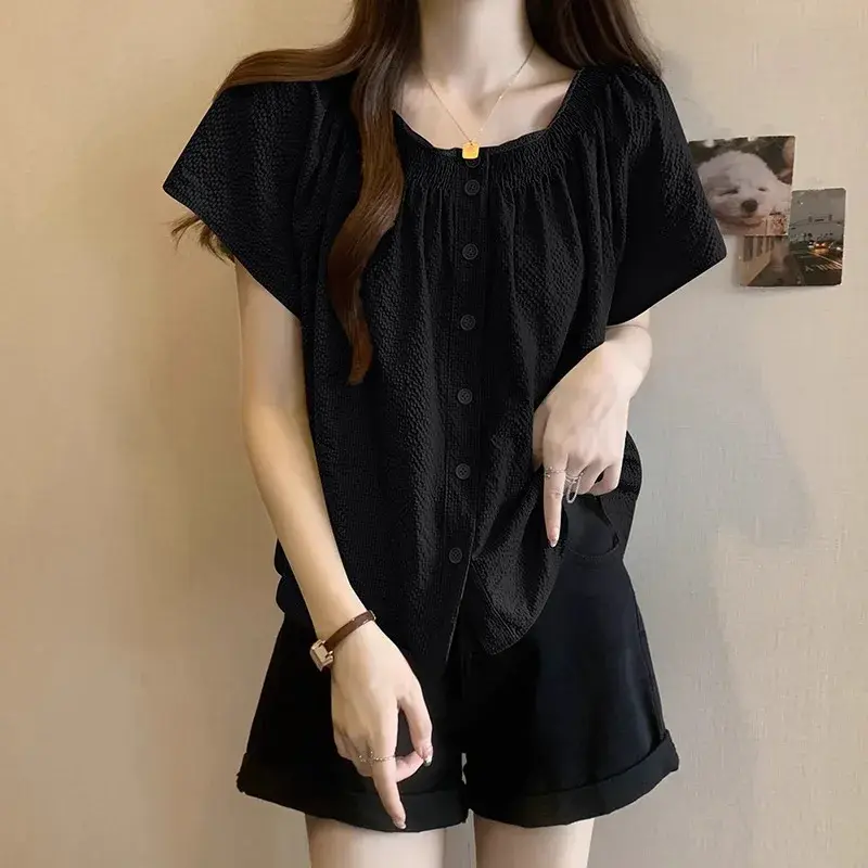 Plus Size French Style Short Sleeve Shirt Women's Design Sensibility Niche Summer Plus-Size Belly Covering Doll Shirt
