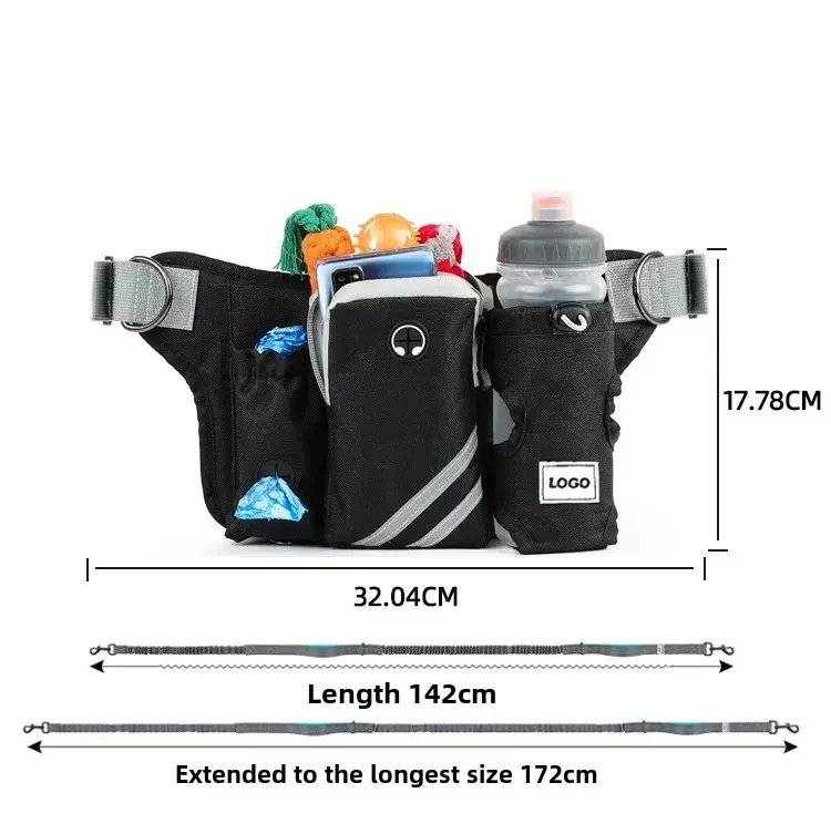 Multifunctional Outdoor Pet Training Night Reflective Running Sports Dog Walking Water Bottle Towing Rope Waist Bag Nylon Materi