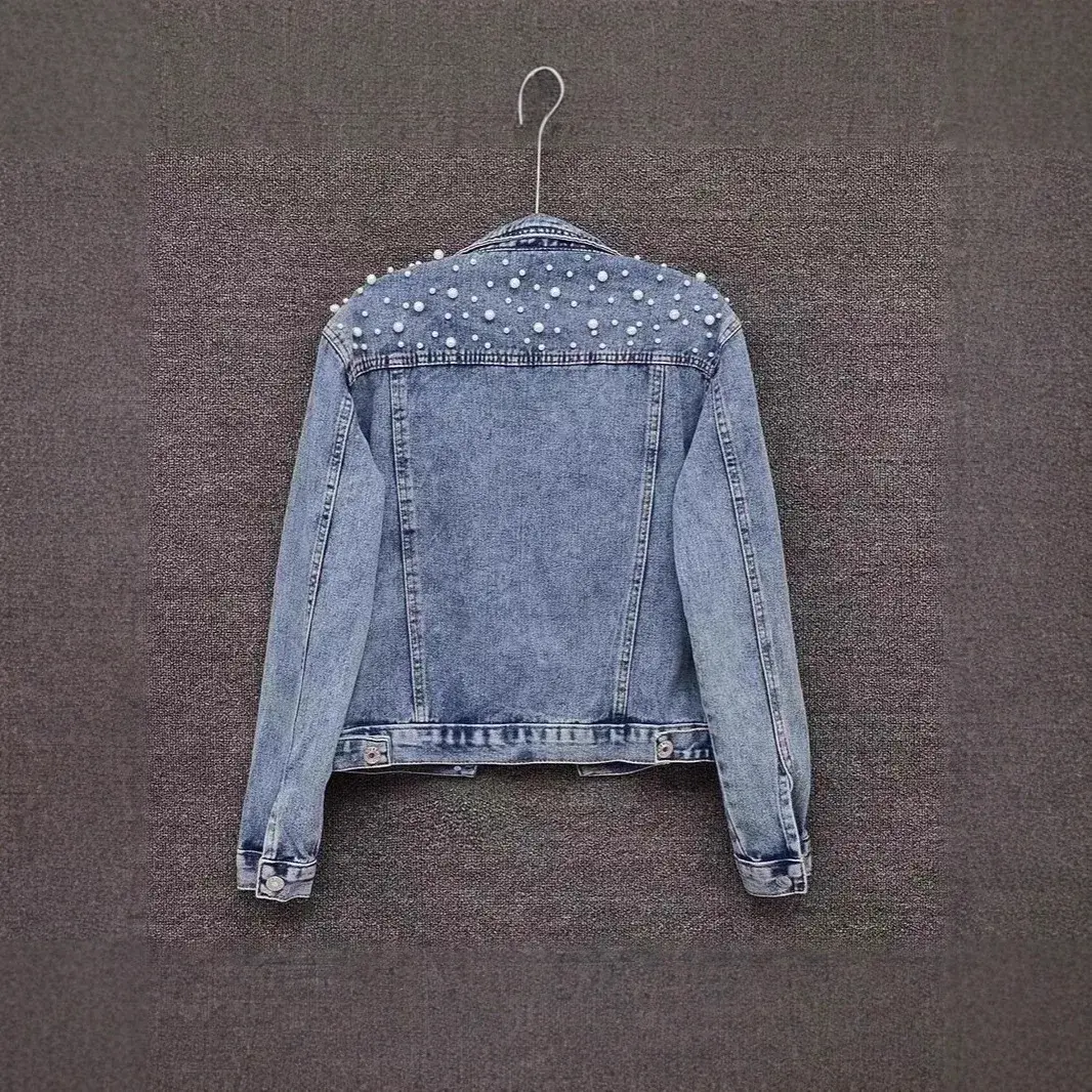 Fashionable Cropped Denim Jacket With Embroidery For Women Plus Size Pearl Jacket From Amazon Cross Border Southeast Asia Heavy 