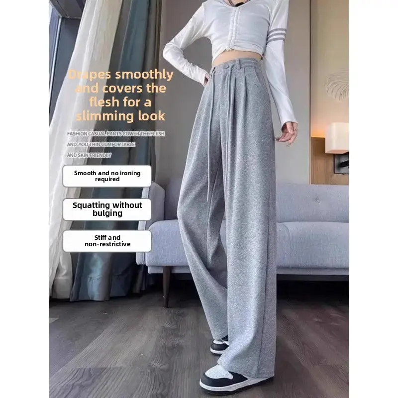 Women's Sport Pants Slim Fit Drapey High Waist Wide Leg Casual Trousers Visual Heightening Straight Cut Sweatpants