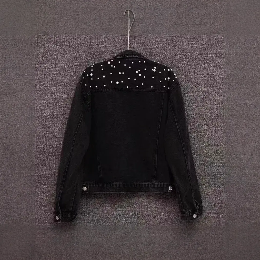 Fashionable Cropped Denim Jacket With Embroidery For Women Plus Size Pearl Jacket From Amazon Cross Border Southeast Asia Heavy 