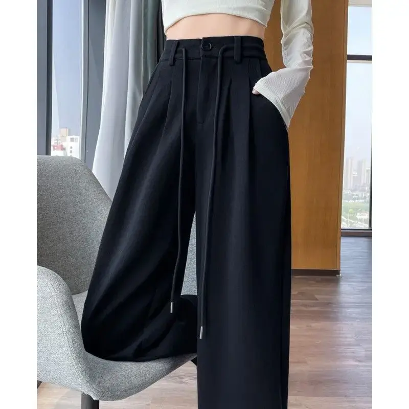 Women's Sport Pants Slim Fit Drapey High Waist Wide Leg Casual Trousers Visual Heightening Straight Cut Sweatpants