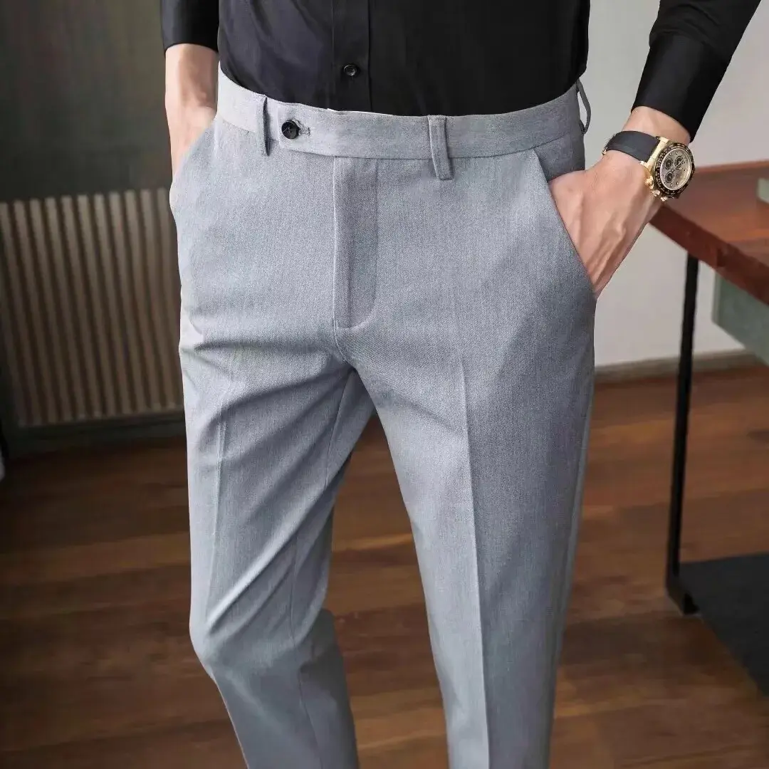 Men's Casual Business Suit Pants Loose-fit Straight-leg Nine-point-length Spring Autumn Fashionable Western-style Trousers