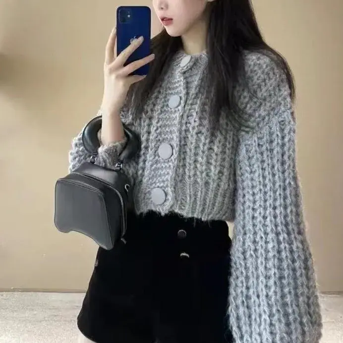Dongdaemun Spring New Style Round Neck Slimming Long Sleeve Sweater Cardigan Jacket Women's Trendy Lazy Temperature