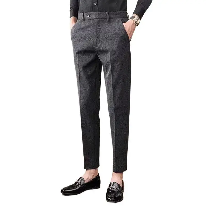 Men's Casual Business Suit Pants Loose-fit Straight-leg Nine-point-length Spring Autumn Fashionable Western-style Trousers