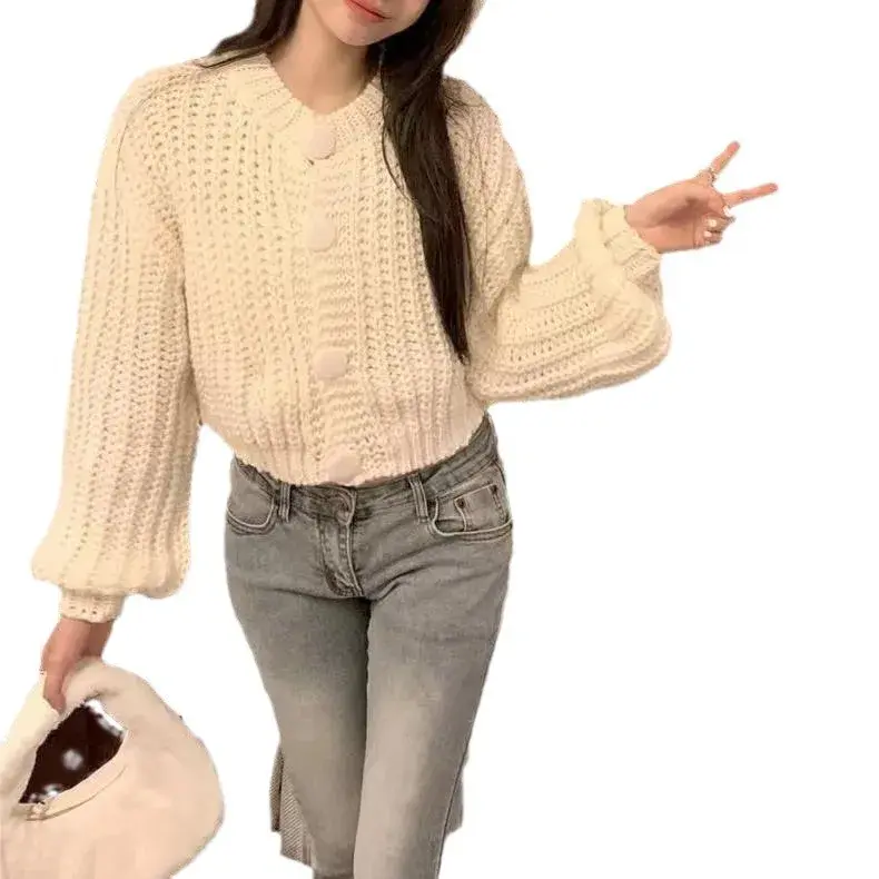 Dongdaemun Spring New Style Round Neck Slimming Long Sleeve Sweater Cardigan Jacket Women's Trendy Lazy Temperature