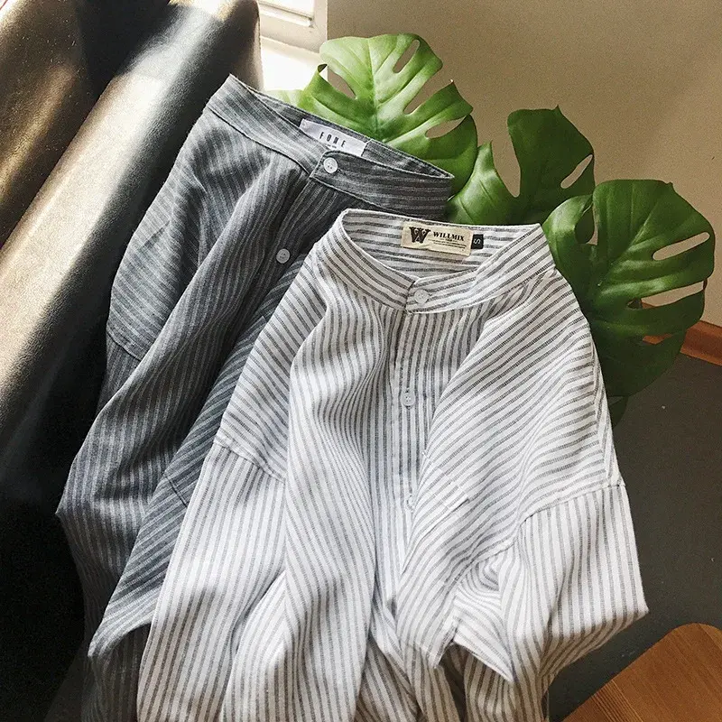 Stylish Striped Long Sleeve Men's Shirt Korean Trendy Loose-fit Lining Summer Sun Protection Clothes Hong Kong Style Jacket