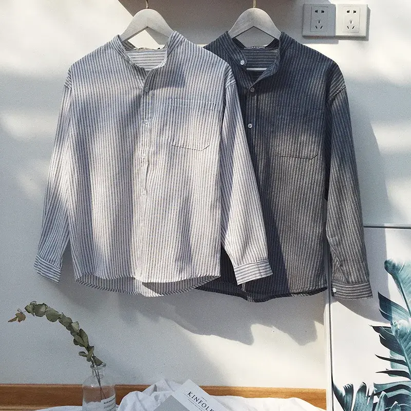Stylish Striped Long Sleeve Men's Shirt Korean Trendy Loose-fit Lining Summer Sun Protection Clothes Hong Kong Style Jacket