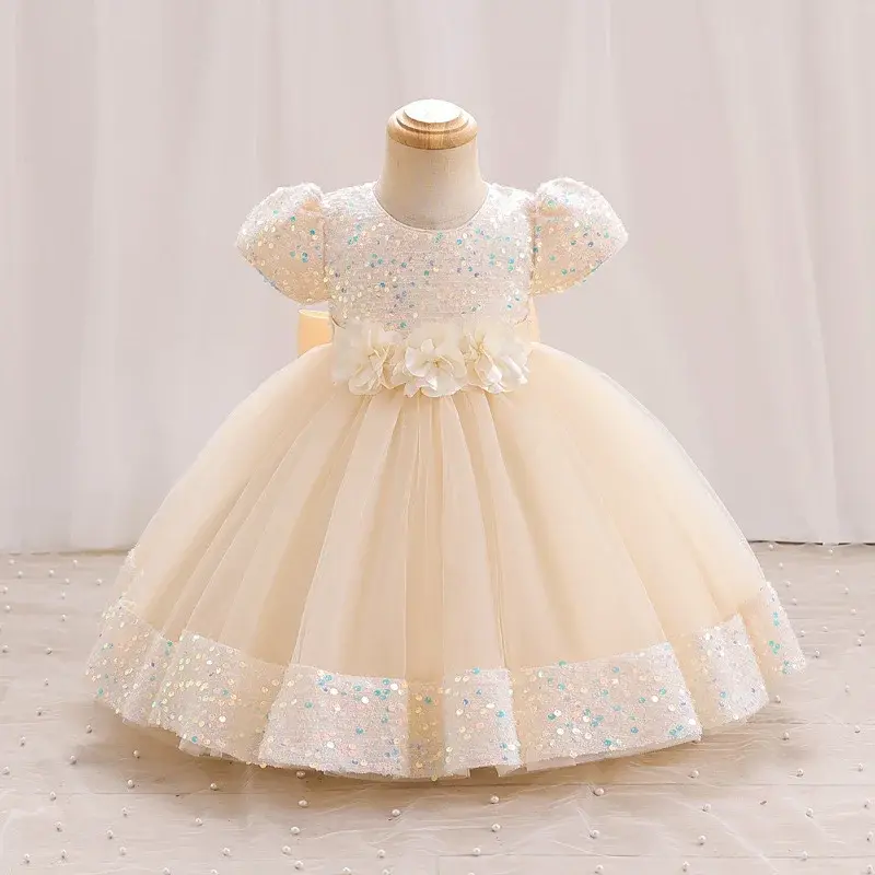 Girls Princess Dress 2024 New Style Short Sleeves Sequins Puff Skirt Children's Gown Cross-Border Wholesale Daily Casual Dress