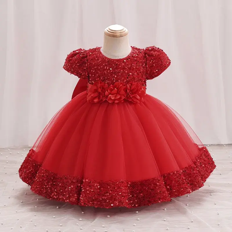 Girls Princess Dress 2024 New Style Short Sleeves Sequins Puff Skirt Children's Gown Cross-Border Wholesale Daily Casual Dress