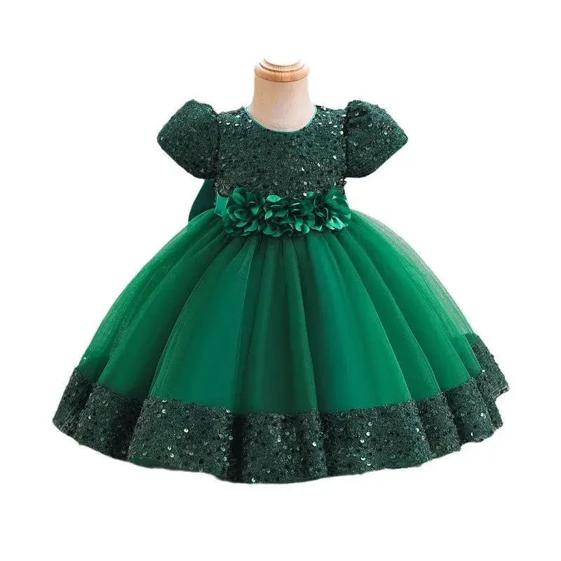 Girls Princess Dress 2024 New Style Short Sleeves Sequins Puff Skirt Children's Gown Cross-Border Wholesale Daily Casual Dress