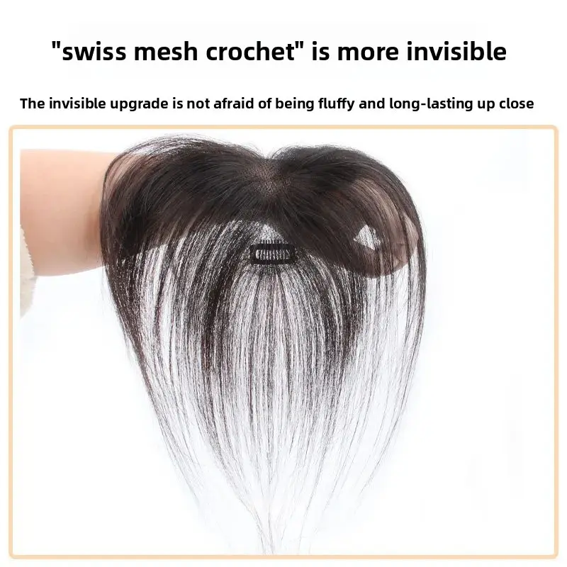 Hand-Woven Lightweight Invisible Hairline Cover Full-Weave Toupie Fringe Real Hair Top-Part Wig Piece for Hair Extension