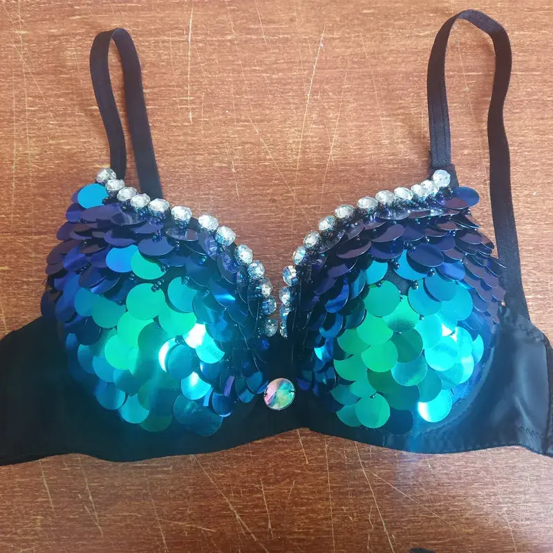 Handmade European Style Sexy Angel Wing Bra with Sequins and Rhinestones for Dance Performances and Stage Clothing Accessories
