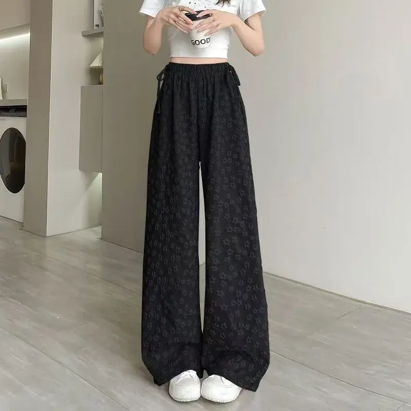 Original Summer Thin Wide Leg Pants High Waist Floral Print Women's Sporty Casual Loose Fit Trousers for Walking And Stylish Sli