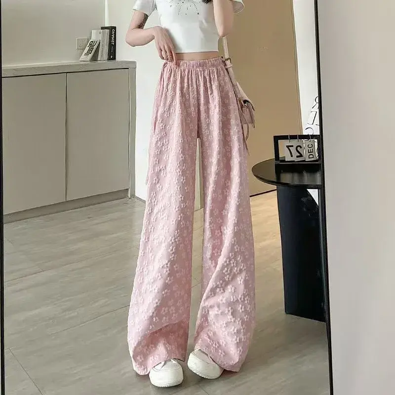Original Summer Thin Wide Leg Pants High Waist Floral Print Women's Sporty Casual Loose Fit Trousers for Walking And Stylish Sli