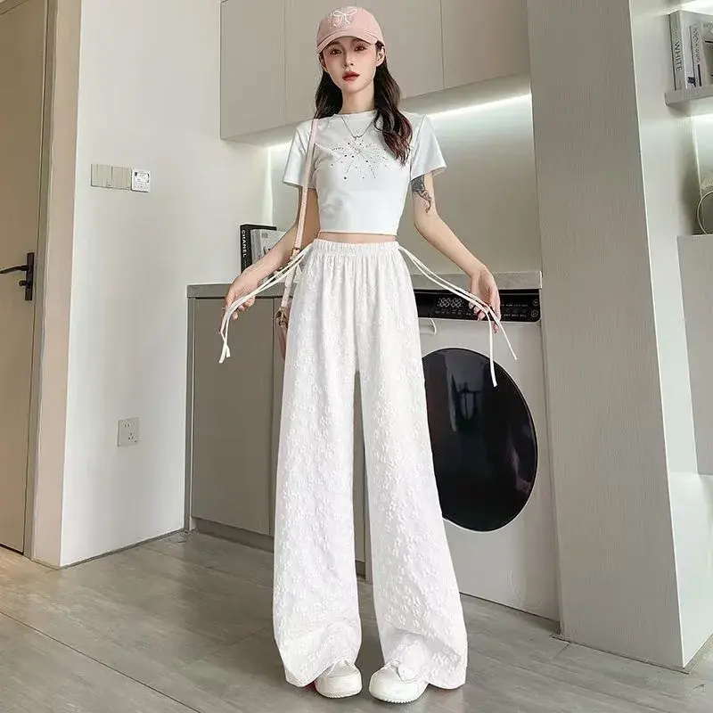 Original Summer Thin Wide Leg Pants High Waist Floral Print Women's Sporty Casual Loose Fit Trousers for Walking And Stylish Sli