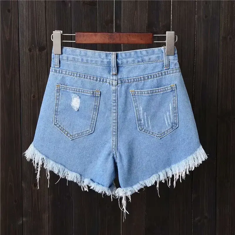 High Waist Denim Shorts Women Summer plus Size Loose Fit Fashion Frayed Hole A- Line Slimming Hot Cotton Shorts for Women