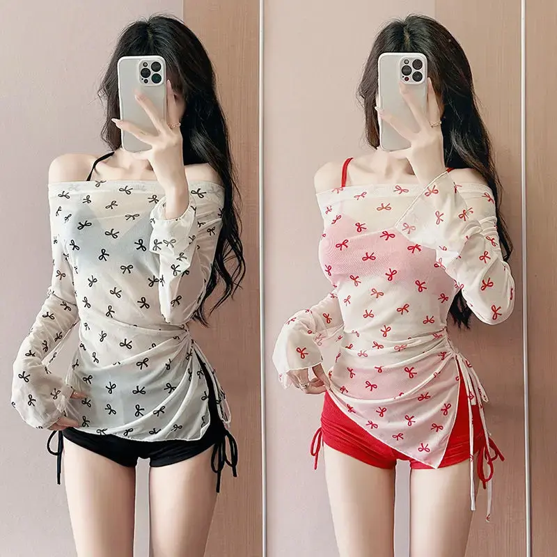 Sexy Bikini Swimsuit Set Women's Sweet Cool Girl Three-piece Separate Small Chest Gather Thin with Chest Pad Hot Spring Bath