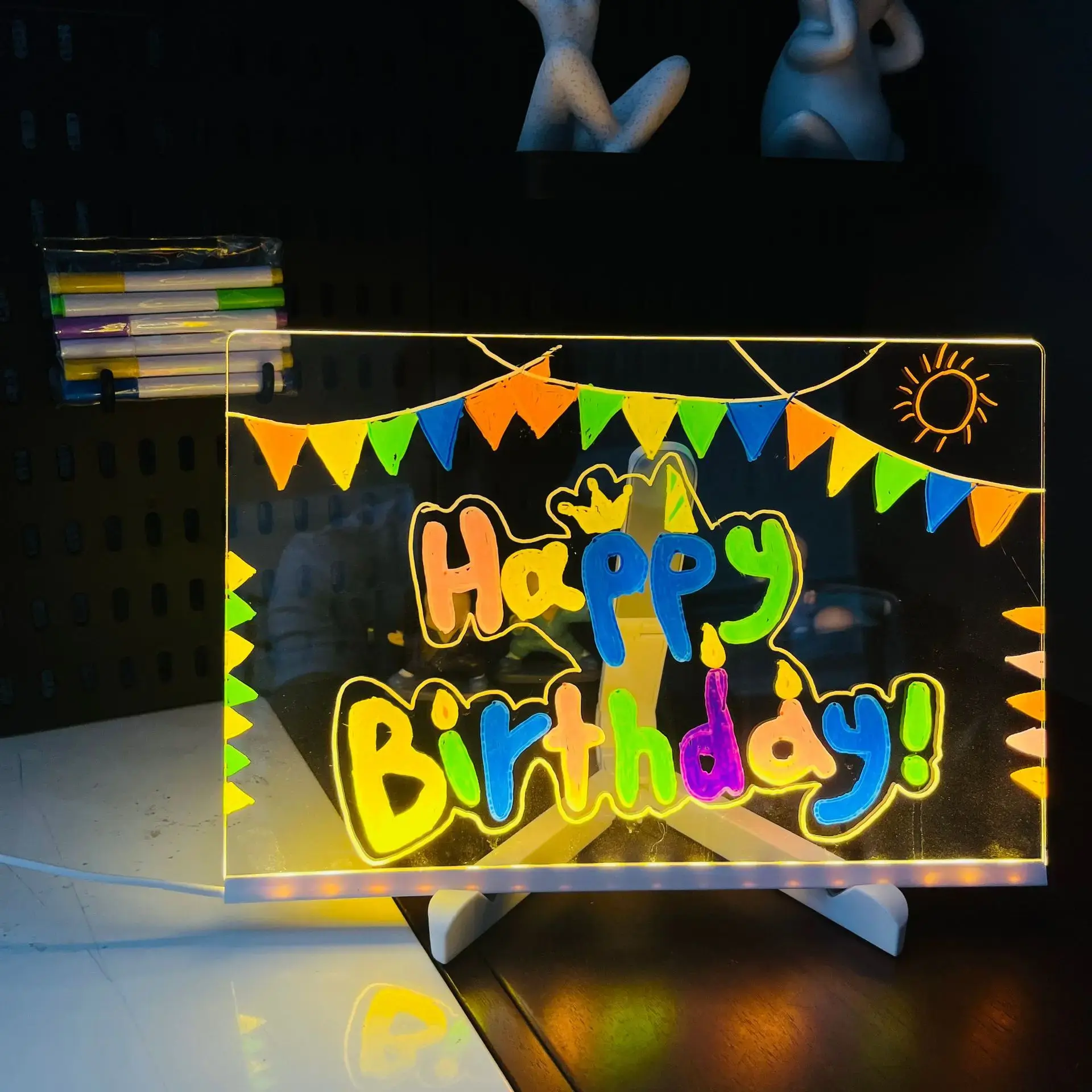 Large Transparent Glowing Children's Whiteboard Erasable Home Use Acrylic Message Board Cartoon With Light