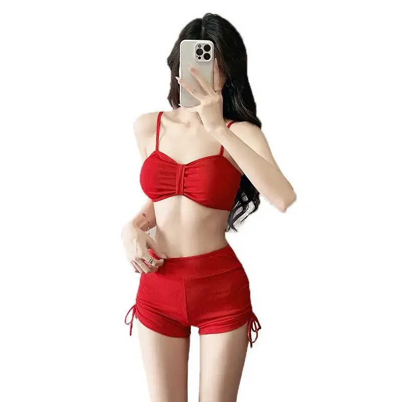 Sexy Bikini Swimsuit Set Women's Sweet Cool Girl Three-piece Separate Small Chest Gather Thin with Chest Pad Hot Spring Bath