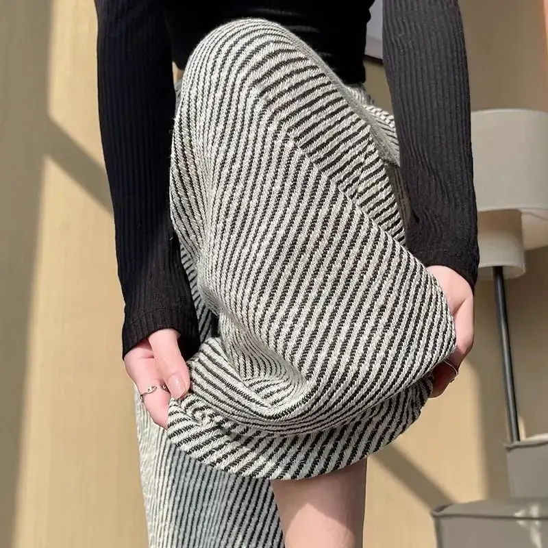 Casual High Waist Wide Leg Pants Women's Loose Thin Summer Trousers Drawstring Diagonal Stripe Straight Cut Slimming Effect
