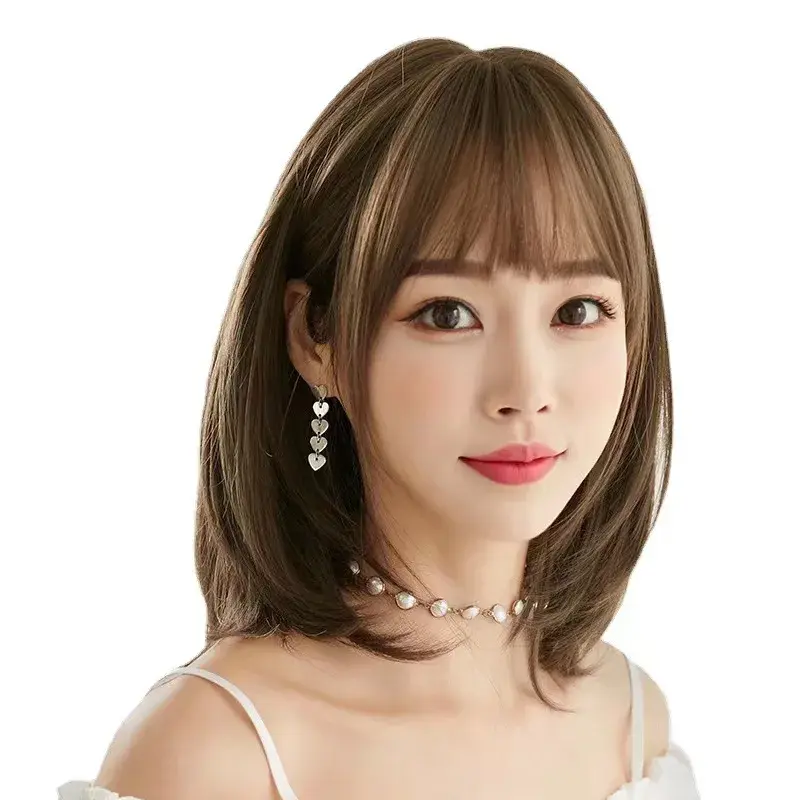 Korean Style Women's Full Shoulder Wig Bangs Long Hair Air Fiber Hair Cap Stocking Cap Wig For Women Extensions