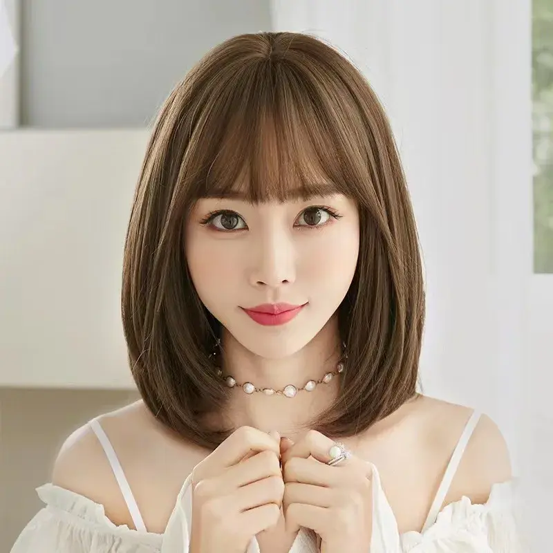 Korean Style Women's Full Shoulder Wig Bangs Long Hair Air Fiber Hair Cap Stocking Cap Wig For Women Extensions