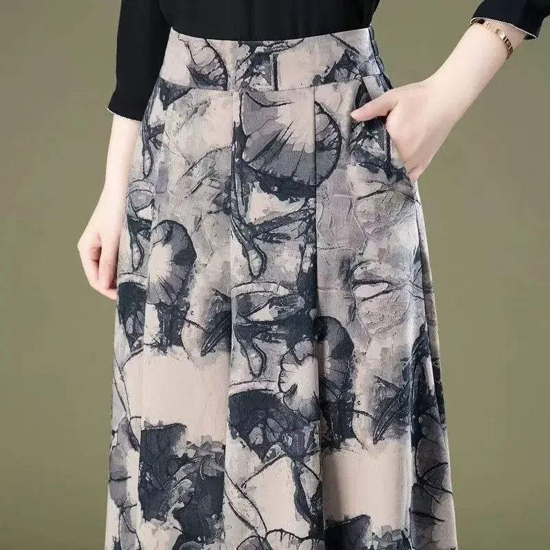 High Waist Wide Leg Pants Summer Thin Loose Drapey Floral Print New Style for Middle-Aged Mothers Seven-Foot Long Trousers