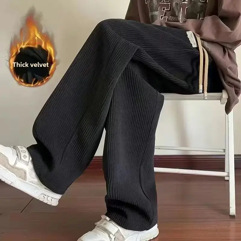 Autumn/Winter High-End Corduroy White Men's Pants Large Size Sport Casual Pants Straight Leg Bell Bottoms Male