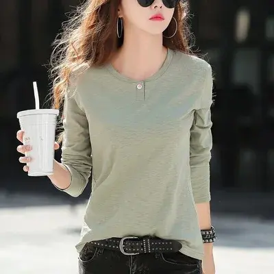Slim Fit Long Sleeve T-Shirt Women's Base Shirt Top Simple Inner Youthful Korean Style Autumn Winter New Arrival Casual Wear
