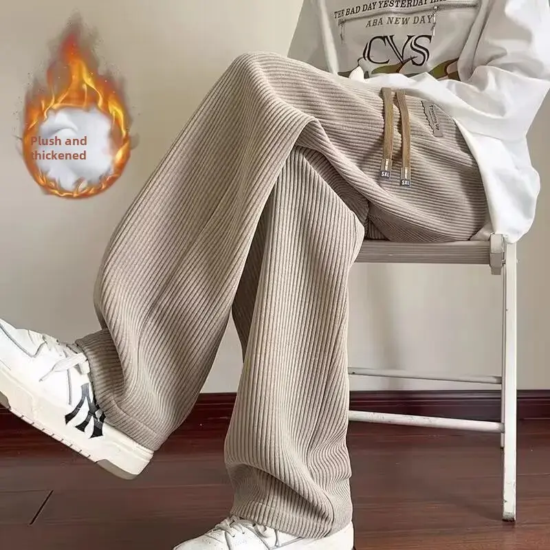Autumn/Winter High-End Corduroy White Men's Pants Large Size Sport Casual Pants Straight Leg Bell Bottoms Male