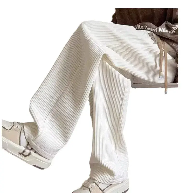 Autumn/Winter High-End Corduroy White Men's Pants Large Size Sport Casual Pants Straight Leg Bell Bottoms Male