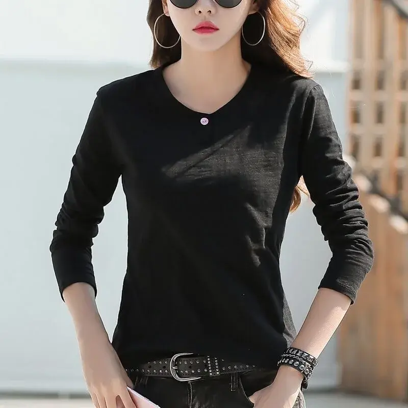 Slim Fit Long Sleeve T-Shirt Women's Base Shirt Top Simple Inner Youthful Korean Style Autumn Winter New Arrival Casual Wear