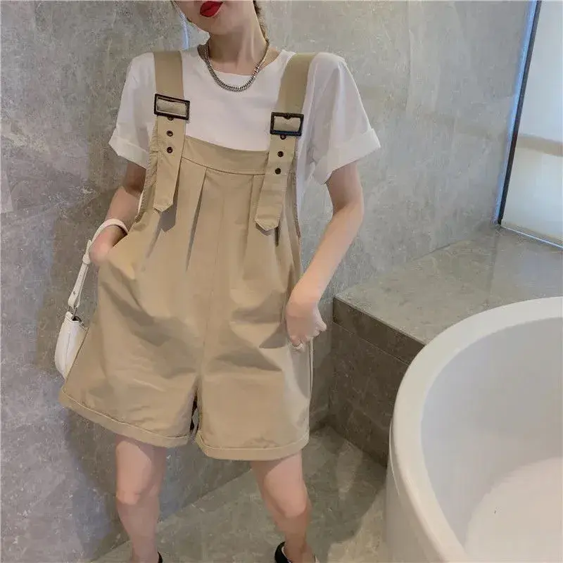 Loose High Waist Cotton Workwear Shorts Women's Small Size Summer Style Green Large Size Overalls Five-Quarter Pants