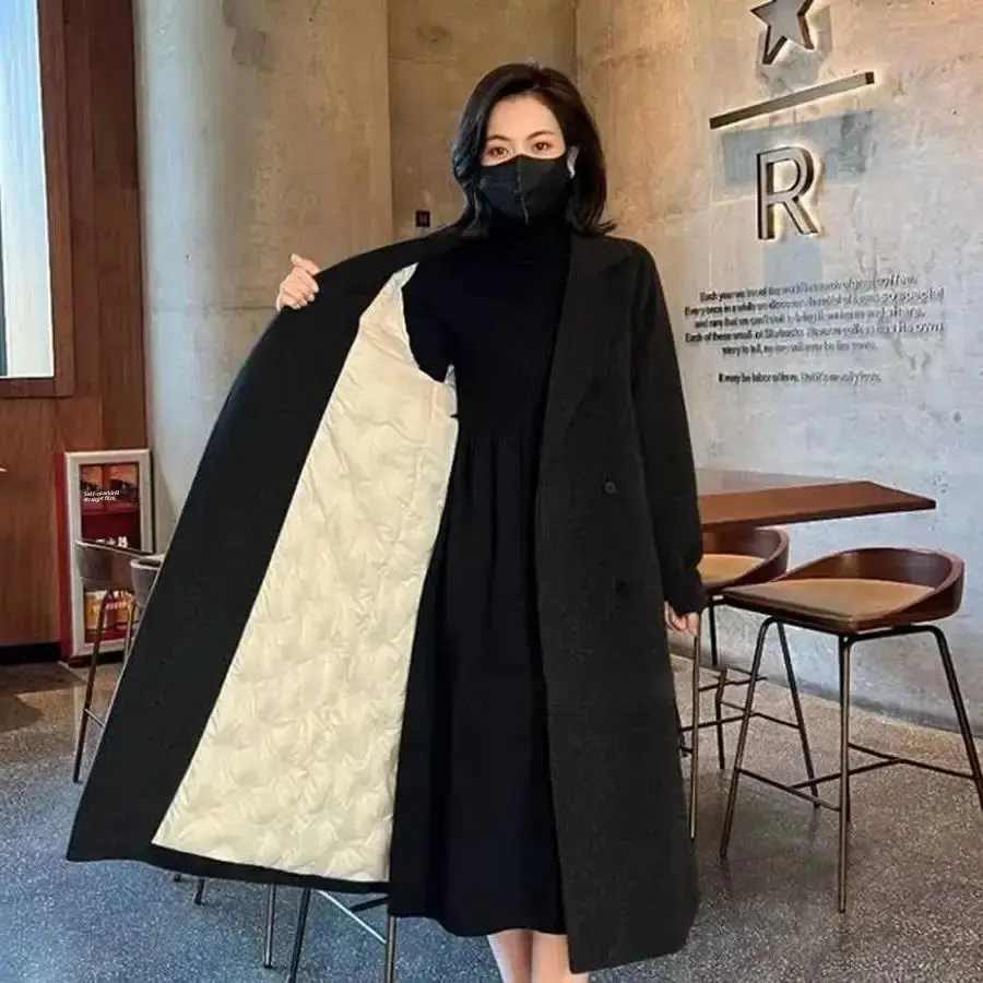 Loose Thickened Cotton Woolen Coat with Suit Collar Oversize Long Plush Tweed Jacket Chinese Brand Women's Fashion Outerwear