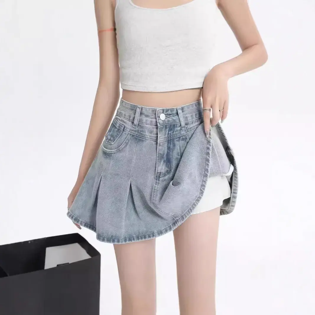 Vintage Denim Mini Dress High-Waisted Slimming A- Line Skirt Plus Size Plus Size Women's Summer New Style Pear-Shaped Body