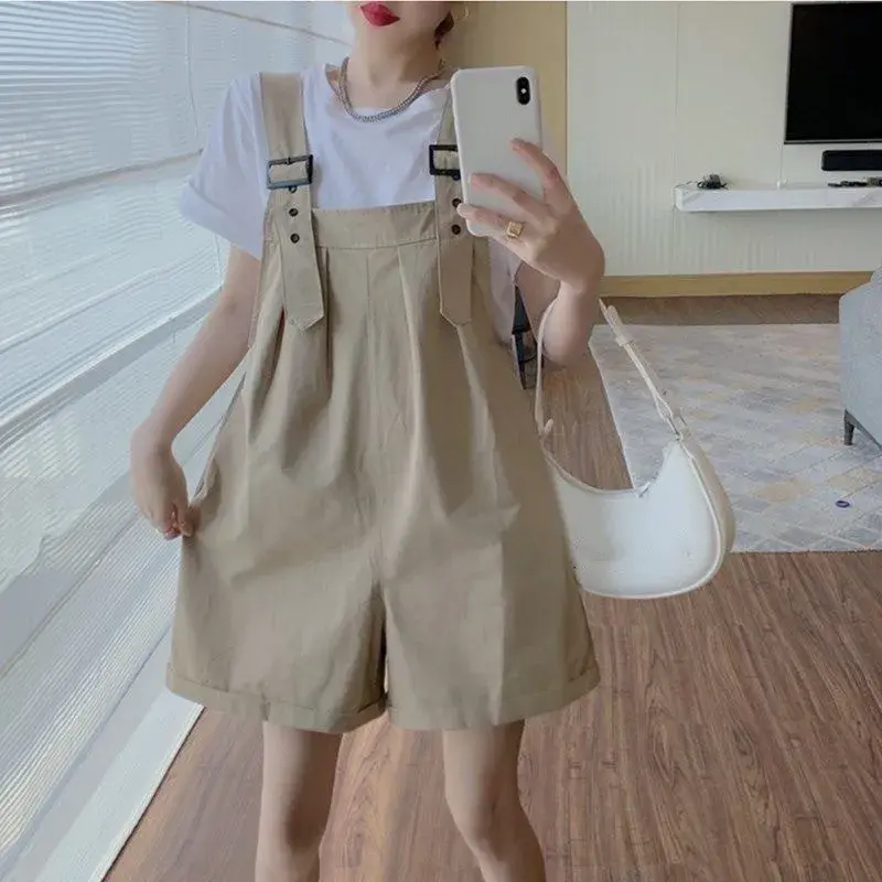Loose High Waist Cotton Workwear Shorts Women's Small Size Summer Style Green Large Size Overalls Five-Quarter Pants