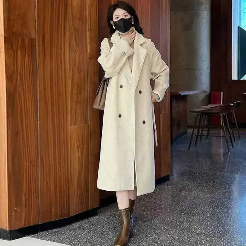 Loose Thickened Cotton Woolen Coat with Suit Collar Oversize Long Plush Tweed Jacket Chinese Brand Women's Fashion Outerwear