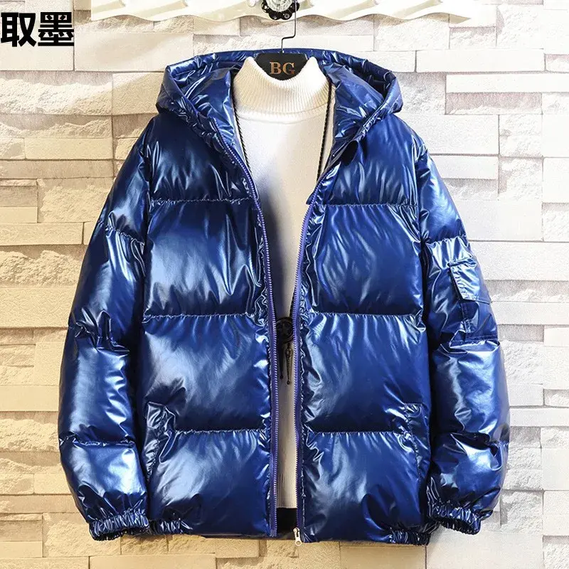 Trendy Men's Cotton Coat 2023 New Style Thickened Winter Fleece-Lined Puffer Jacket Plus Size Bright Face Padded Jacket