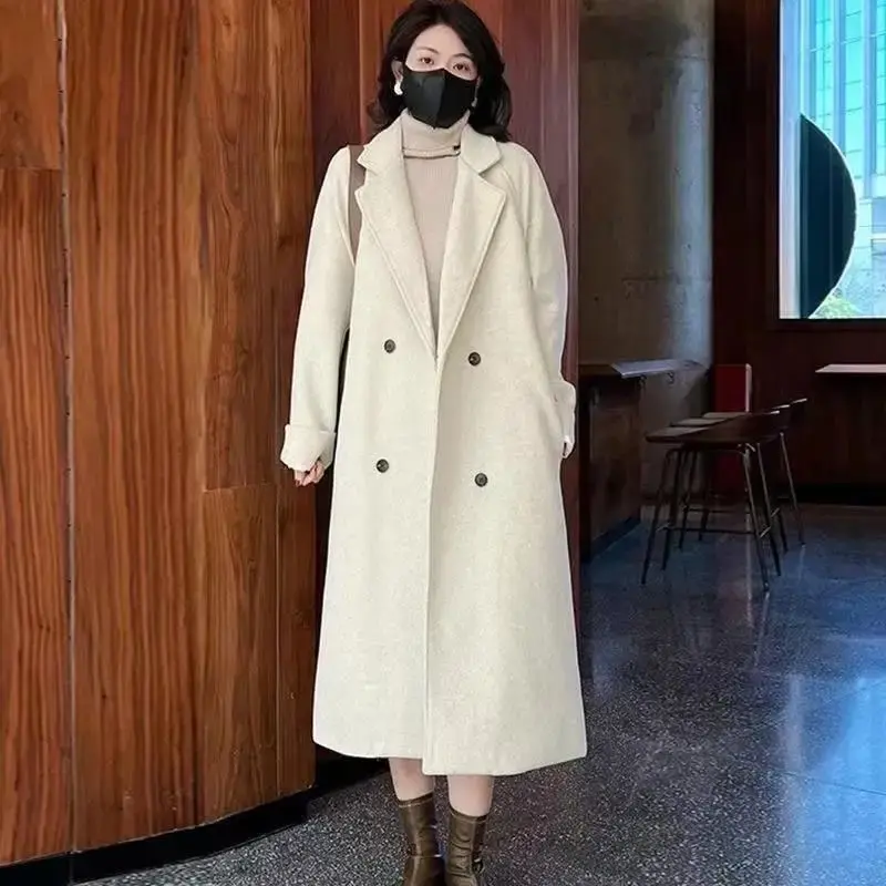 Loose Thickened Cotton Woolen Coat with Suit Collar Oversize Long Plush Tweed Jacket Chinese Brand Women's Fashion Outerwear