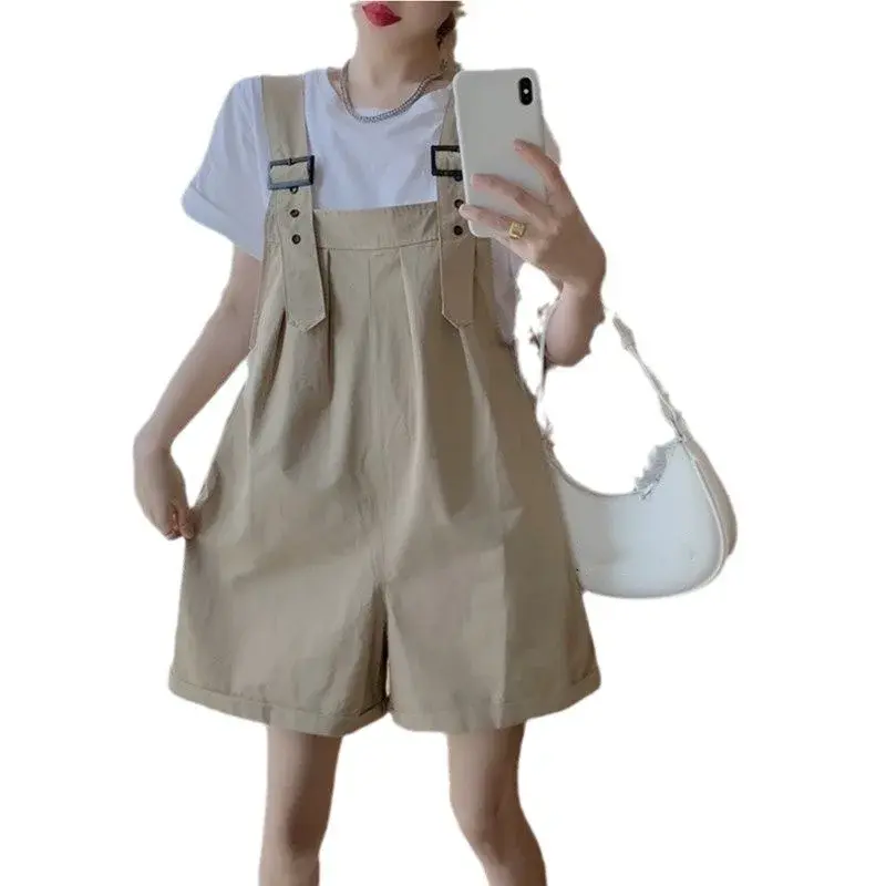 Loose High Waist Cotton Workwear Shorts Women's Small Size Summer Style Green Large Size Overalls Five-Quarter Pants
