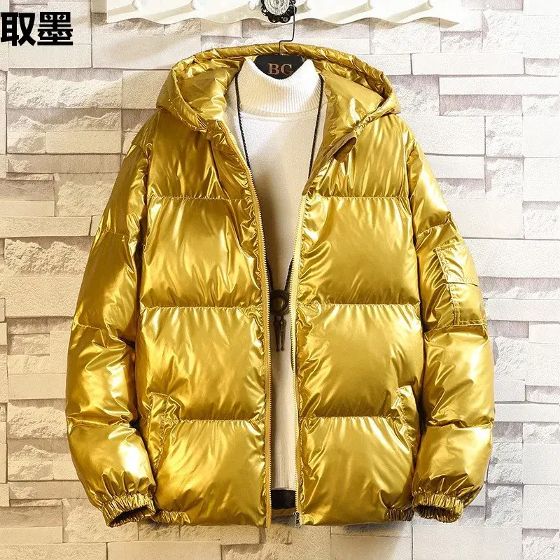 Trendy Men's Cotton Coat 2023 New Style Thickened Winter Fleece-Lined Puffer Jacket Plus Size Bright Face Padded Jacket