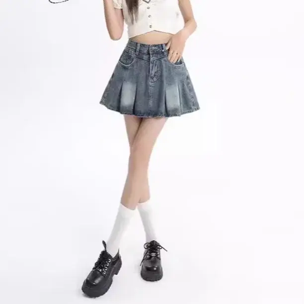 Vintage Denim Mini Dress High-Waisted Slimming A- Line Skirt Plus Size Plus Size Women's Summer New Style Pear-Shaped Body