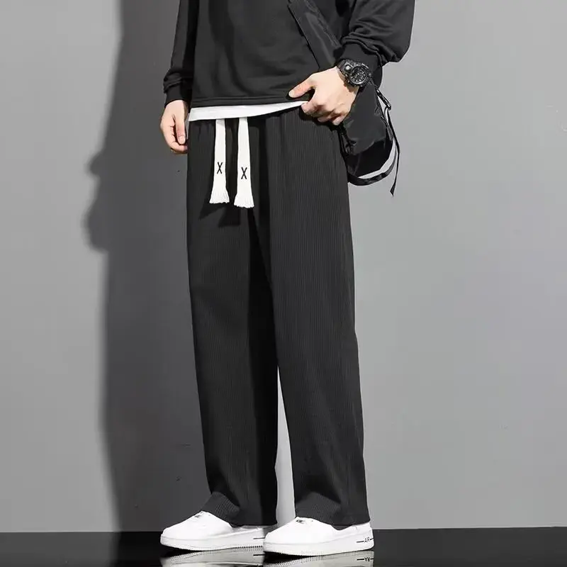 Spring Autumn Men's Loose-Fit Straight-Leg Drape Sweatpants Summer Fast-Dry Casual Trousers Lightweight Comfortable Fashion