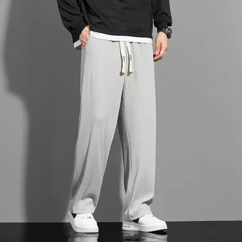 Spring Autumn Men's Loose-Fit Straight-Leg Drape Sweatpants Summer Fast-Dry Casual Trousers Lightweight Comfortable Fashion