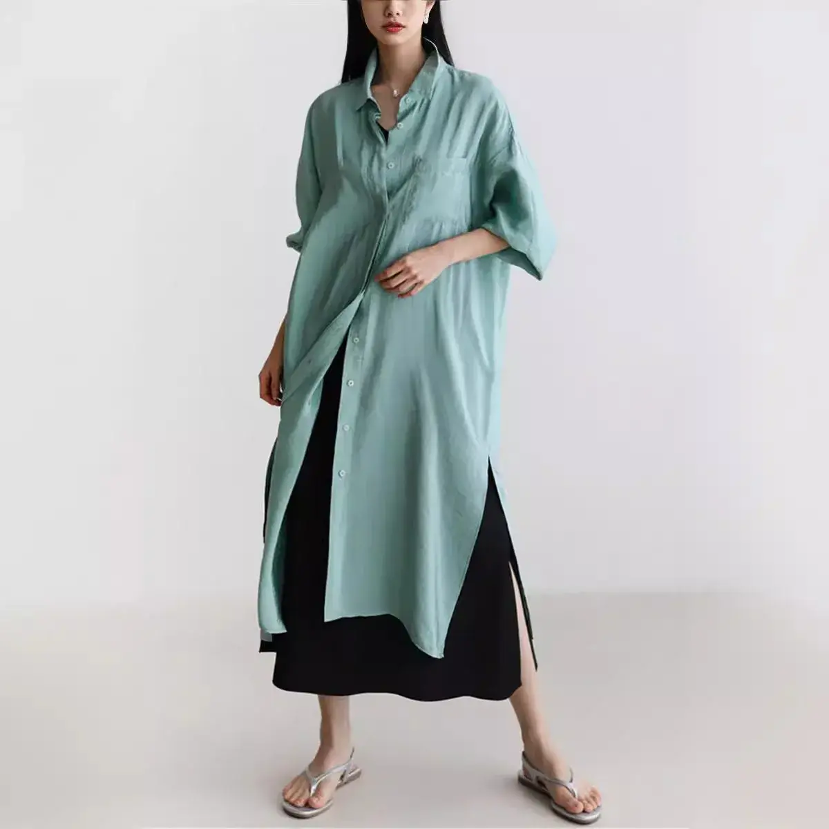 Loose plus Size Women's Shirt Long Dress Elegant School Style Versatile Open Cardigan Slimming Long Sleeve Sun Protection Clothi